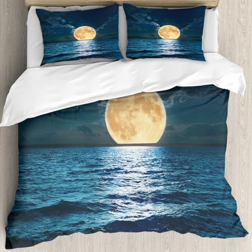 MJNLYDAO Sleeptime 100% Baumwolle Bettwäsche - Bettbezüge mit Reißverschluss - Set mit 2 Kissenbezüge,Ozean-Set, magischer Supermond über der Meeresoberfläche Mitternachtsansicht vertr,200x228 cm MJNLYDAO Sleeptime 100% Baumwolle Bettwäsche - Bettbezüge mit Reißverschluss - Set mit 2 Kissenbezüge,Ozean-Set, magischer Supermond über der Meeresoberfläche Mitternachtsansicht vertr,200x228 cm von MJNLYDAO