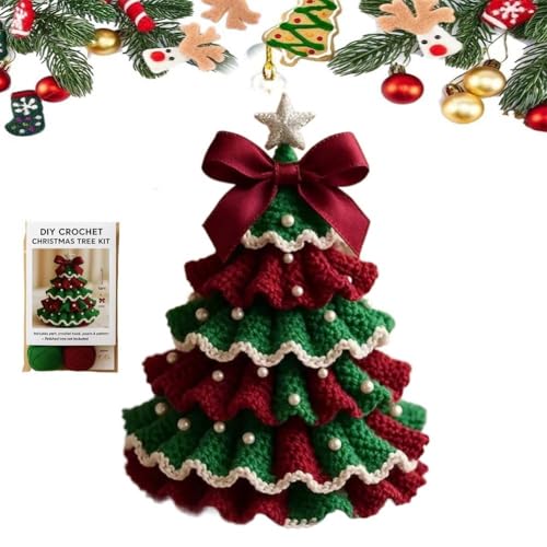 DIY Häkel-Weihnachtsbaum-Set – Handgemachtes Weihnachtsdekorationsset, Handgemachter Gehäkelter Weihnachtsbaumschmuck, Starterset Für Anfänger Und Bastler Mit Garn, Perlen(A) von MJOYIS