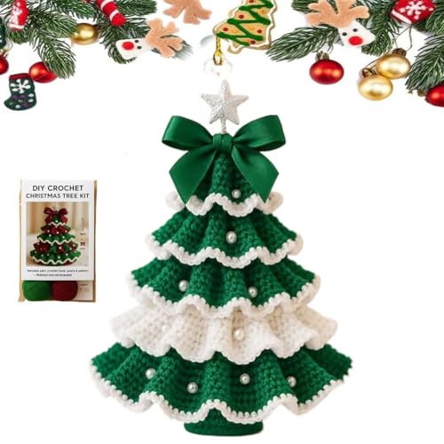 DIY Häkel-Weihnachtsbaum-Set – Handgemachtes Weihnachtsdekorationsset, Handgemachter Gehäkelter Weihnachtsbaumschmuck, Starterset Für Anfänger Und Bastler Mit Garn, Perlen(B) von MJOYIS