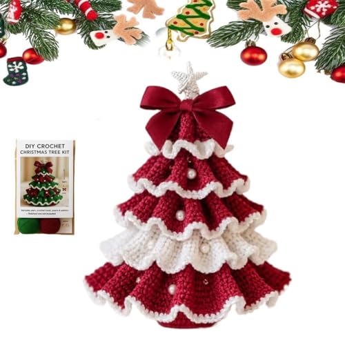 DIY Häkel-Weihnachtsbaum-Set – Handgemachtes Weihnachtsdekorationsset, Handgemachter Gehäkelter Weihnachtsbaumschmuck, Starterset Für Anfänger Und Bastler Mit Garn, Perlen(C) von MJOYIS