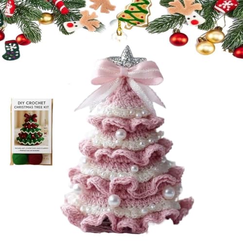 DIY Häkel-Weihnachtsbaum-Set – Handgemachtes Weihnachtsdekorationsset, Handgemachter Gehäkelter Weihnachtsbaumschmuck, Starterset Für Anfänger Und Bastler Mit Garn, Perlen(D) von MJOYIS