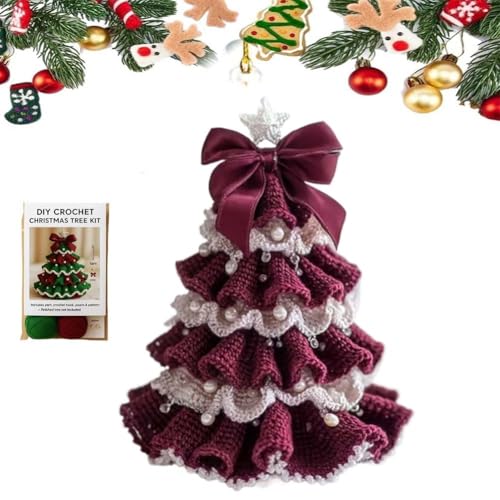 DIY Häkel-Weihnachtsbaum-Set – Handgemachtes Weihnachtsdekorationsset, Handgemachter Gehäkelter Weihnachtsbaumschmuck, Starterset Für Anfänger Und Bastler Mit Garn, Perlen(F) von MJOYIS