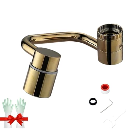 Flexiflow 1080° Drehbarer Wasserhahn-verlängerer, Waschbecken-wasserhahn-verlängerung für Badezimmerwaschbecken, 1440° Drehbarer Wasserhahn-luftsprudler(1pc Gold) von MJOYIS