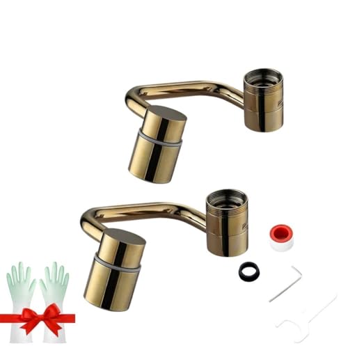 Flexiflow 1080° Drehbarer Wasserhahn-verlängerer, Waschbecken-wasserhahn-verlängerung für Badezimmerwaschbecken, 1440° Drehbarer Wasserhahn-luftsprudler(2pcs Gold) von MJOYIS