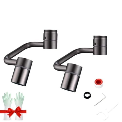 Flexiflow 1080° Drehbarer Wasserhahn-verlängerer, Waschbecken-wasserhahn-verlängerung für Badezimmerwaschbecken, 1440° Drehbarer Wasserhahn-luftsprudler(2pcs Gray) von MJOYIS