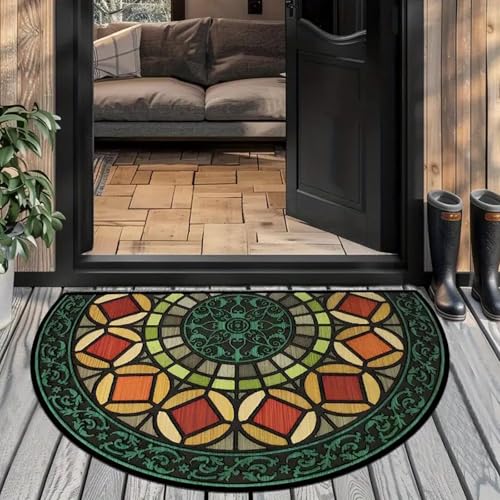 Halbrunde Fußmatte Im Boho-stil, Boho-mandala-bodenteppich, Halbrunder Willkommensteppich, Saugfähige Dekorative Matten für Küche und Bad, Waschbare Halbmond-teppiche(C*,15.7"*23.6") von MJOYIS