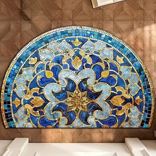 Halbrunde Fußmatte Im Boho-stil, Boho-mandala-bodenteppich, Halbrunder Willkommensteppich, Saugfähige Dekorative Matten für Küche und Bad, Waschbare Halbmond-teppiche(H*,23.6"*35.4") von MJOYIS