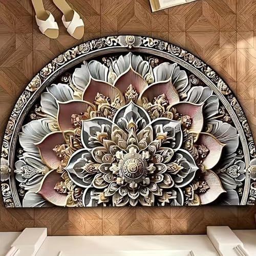 Halbrunde Fußmatte Im Boho-stil, Boho-mandala-bodenteppich, Halbrunder Willkommensteppich, Saugfähige Dekorative Matten für Küche und Bad, Waschbare Halbmond-teppiche(K*,19.7"*31.5") von MJOYIS