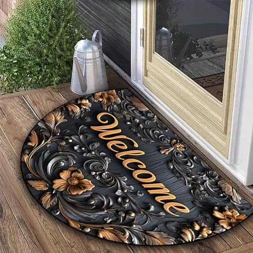 Halbrunde Fußmatte Im Boho-stil, Boho-mandala-bodenteppich, Halbrunder Willkommensteppich, Saugfähige Dekorative Matten für Küche und Bad, Waschbare Halbmond-teppiche(L*,23.6"*35.4") von MJOYIS