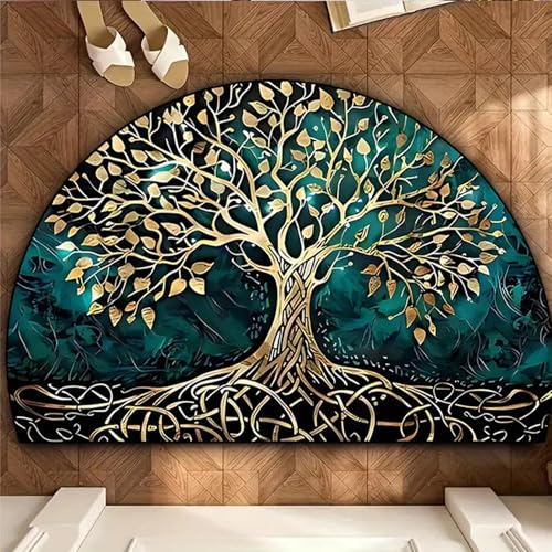 Halbrunde Fußmatte Im Boho-stil, Boho-mandala-bodenteppich, Halbrunder Willkommensteppich, Saugfähige Dekorative Matten für Küche und Bad, Waschbare Halbmond-teppiche(M*,15.7"*23.6") von MJOYIS