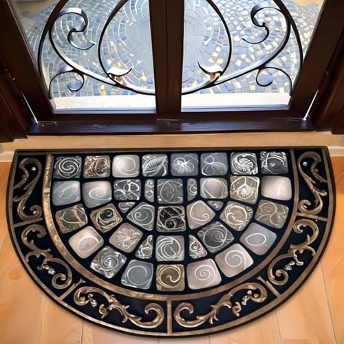 Halbrunde Fußmatte Im Boho-stil, Boho-mandala-bodenteppich, Halbrunder Willkommensteppich, Saugfähige Dekorative Matten für Küche und Bad, Waschbare Halbmond-teppiche(O*,15.7"*23.6") von MJOYIS