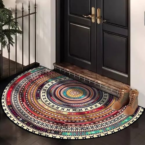 Halbrunde Fußmatte Im Boho-stil, Boho-mandala-bodenteppich, Halbrunder Willkommensteppich, Saugfähige Dekorative Matten für Küche und Bad, Waschbare Halbmond-teppiche(R*,19.7"*31.5") von MJOYIS