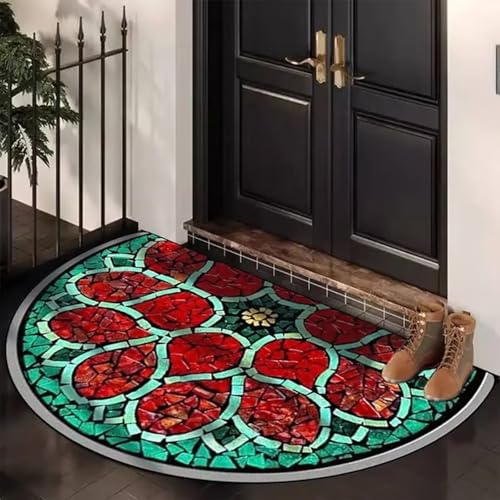 Halbrunde Fußmatte Im Boho-stil, Boho-mandala-bodenteppich, Halbrunder Willkommensteppich, Saugfähige Dekorative Matten für Küche und Bad, Waschbare Halbmond-teppiche(S*,23.6"*35.4") von MJOYIS