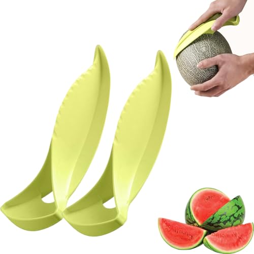 Melonenschneider-schieber, 3-in-1-melonenschneider und -schneider – Wassermelonenschneider-werkzeug mit Griffigem Griff für Cantaloupe-, Honigmelonen-, Ananas- und Mehr(Green+Green) von MJOYIS