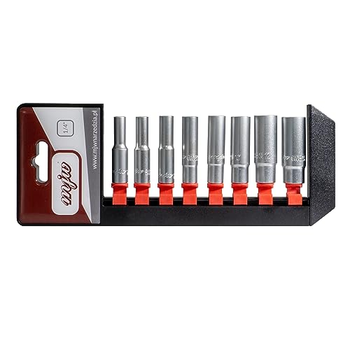 MJW 1/4" 6-kant Lang-Nuss-Set aus CrV 50BV30 Stahl, 8-teilig, mit präzisen Einsätzen von 5,5 bis 13 mm, inklusive Aufsatz-Befestigungssystem MJW 1/4" 6-kant Lang-Nuss-Set aus CrV 50BV30 Stahl, 8-teilig, mit präzisen Einsätzen von 5,5 bis 13 mm, inklusive Aufsatz-Befestigungssystem von MJW
