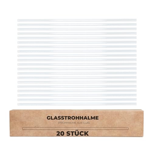 MJW Glasstrohhalme gerade – Robuste, wiederverwendbare Trinkhalme aus Glas, 20,5 cm Länge, 20er Set – umweltfreundlich und spülmaschinenfest von MJW