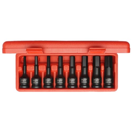 MJW Profi Schlagstifteinsätze HEX Set, 1/2 Zoll, 8-Teilig aus CrMo Stahl, Sicherheitsöffnung, Vielseitig für Druckluftschlüssel & Werkstatt von MJW