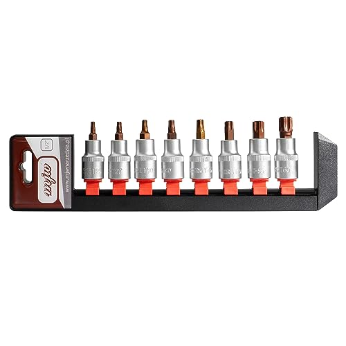 MJW 1/2" TORX Stifteinsätze Set, 8-tlg. aus CrV 50BV30 & S2 Stahl, DIN 3121, inkl. Kunststoffhalter, für Profis und Heimwerker von MJW