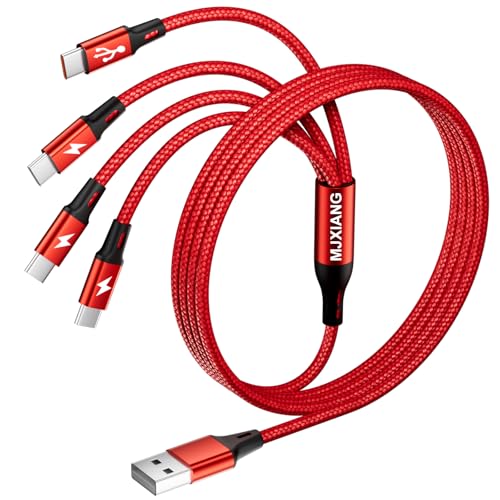 MJXIANG Kabel USB C 1.2M, QC 3.0(3.1A) Geflochten Multi USB C Splitterkabel Ladekabel 4 in 1 mit 4 Typ C Anschlüssen, für iPhone 15/16 Serie, iPad Air/Pro, Galaxy S24, Huawei, Sony, LG, Moto, Switch von MJXIANG