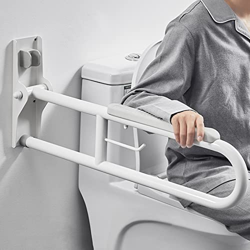 80CM Haltegriff Safe Wandstützgriff Klappbar WC Rutschfeste Stützklappgriff Sicherheits Aufstehhilfe mit Toilettenpapierhalter für Schwangere ältere Menschen und faltbare Haltegriff(70cm/80cm) (80cm) von MJYDKBZ