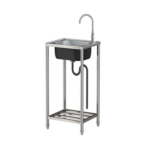 Edelstahl Waschbecken Küche,Spülbecken Waschbecken Freistehender mit Wasserhahn Outdoor Campimgspüle Waschbecken Garten mit Ständer 38cmx33cmx82cm von MJYDKBZ