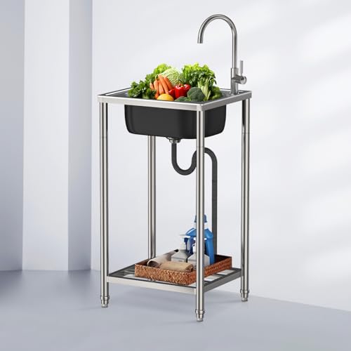 Küchenspülen Freistehendes Edelstahlspüle Küchenspüle 1 Becken Outdoor Wohnmobil Waschbecken mit Wasserhahn Leicht zu reinigen Indoor Outdoor Spüle 50 cm von MJYDKBZ