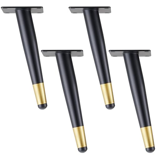 Möbelbeine Metall Schwarz, 4 Stück Möbelfüße Stütz Möbelfüsse Konisch Tischfüße Kaltgewalztem Stahl | Sprühfarbe Sofasfüße Höhe: 10-72cm Schrankfüße Couchtischbeine Sofas Tischbeine Gold 70cm/27.6" von MJYDKBZ