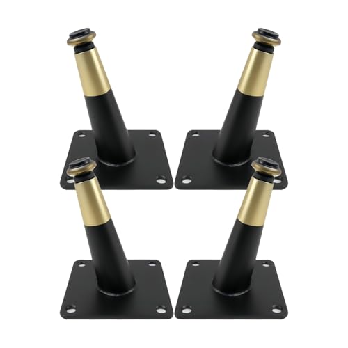 Sofafusse Konisch Schwarz Gold, 4 Stück Sofabeine Verstellbar Sofafüße Schwarz Gold Möbelfüße Eisen | Sprühfarbe Tischfüße Höhe: 10.5-72.5cm Schrankfüße Couchtischbeine Tischbeine Möbelfüsse 12.5cm/5" von MJYDKBZ