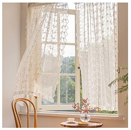 MJZYP Gardine Scheibengardinen Voile Vorhang Gardine Transparente Spitze Blumenstickerei Kurzvorhang Kurzgardinen Küchengardine Küche Vorhang Fenster Kurz Stores Bistrogardine W130xH 130cm von MJZYP