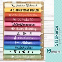 Geburtstagskerze Mit Wunschtext Und Motiv - Bunte Stabkerze Zum Geburtstag Happy Birthday Individuell Personalisierbar von MJuergensShop