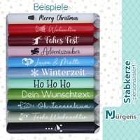 Weihnachten - Advent Stabkerze Mit Wunschtext Und Motiv Farbige Tischdeko Geschenk Individuell Personalisierbar von MJuergensShop