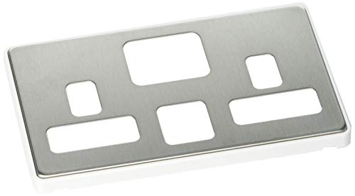 MK Dimensions 2-Gang 13A USB DP Dual Earth Switch Steckdose gebürstetes Edelstahl-Finish Frontplatte mit weißem Rand von MK (ELECTRIC)
