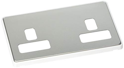 MK Dimensions 2-fach 13 A Dual Earth Sockel Satin Steel Finish Frontplatte mit weißem Rand von MK (ELECTRIC)
