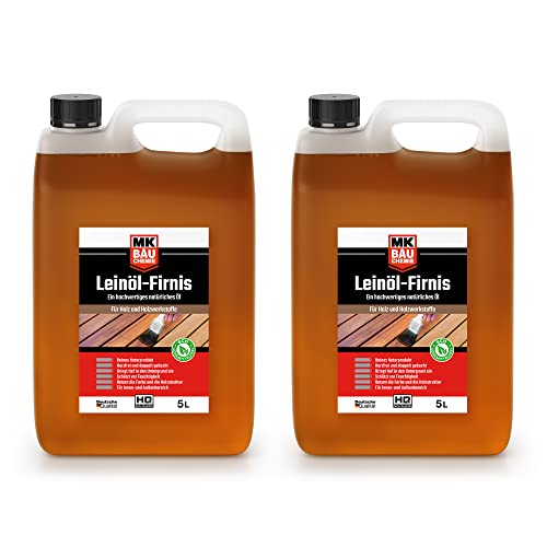 MK BAUCHEMIE Leinöl-Firnis - Doppelt gekochtes Holzöl als natürlicher Holzschutz für Möbel - Wasserabweisend, 10 Liter von MK BAUCHEMIE