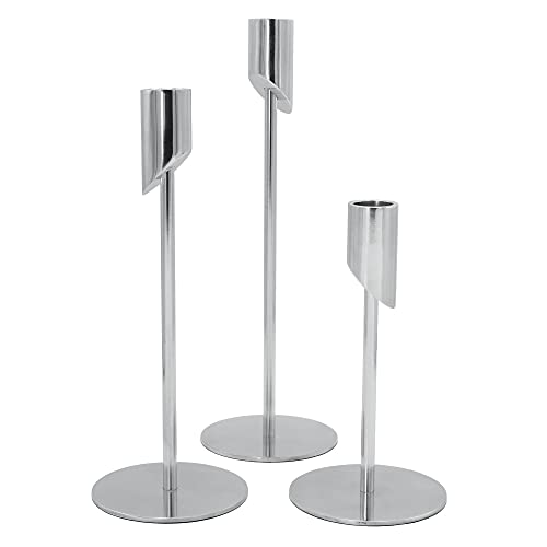 MK-BRAVA Kerzenständer 3er Set 17/23/27cm Silber Deko Kerzenhalter Stabkerzen Aluminium Metall Modern Vintage für Wohnzimmer Weihnachten Advent von MK-BRAVA