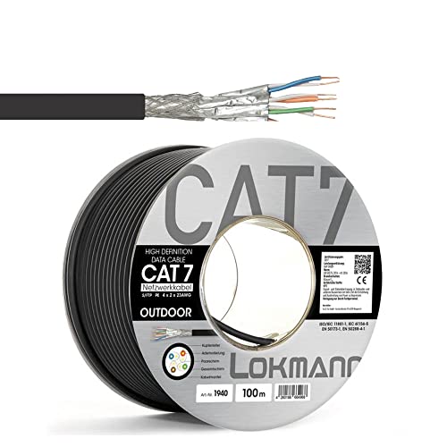 Cat 7 Outdoor Erdkabel Verlege Kabel, Lan Kabel, Installationskabel, AWG23/1 CAT 7 S/FTP Ethernet Netzwerk 1000MHz geschirmtes Datenkabel Netzwerkkabel für Außenbereich UV-beständig, Schwarz, 100m von MK-Digital
