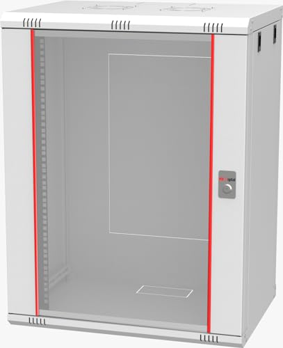 Netzwerkschrank, Serverschrank 19 Zoll Rack - 6HE -7HE- 9 HE - 12HE - 16HE - 400 mm Tiefe – Wandmontage - Montiert - Sicherheitsglastür - Grau (16HE) von MK-Digital