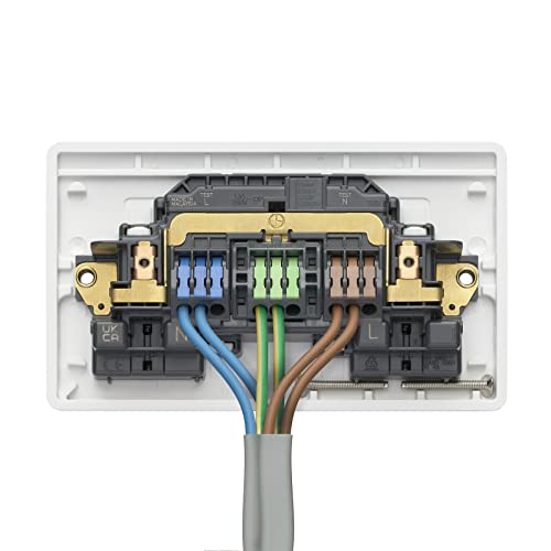 MK Electric Schnellbefestigungs-Doppelsteckdose mit schraubenlosem Anschluss, Weiß geformt, 2G 13 Amp K2747STWHI, Not_Applicable von MK