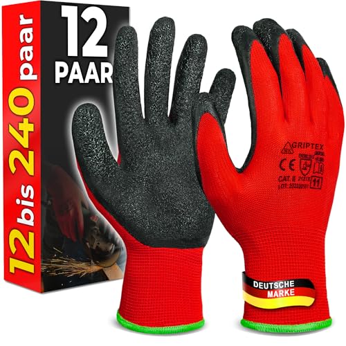 MK-Glove Abriebfest Arbeitshandschuhe Herren (12 Paar) - Gartenhandschuhe und Montagehandschuhe mit Latexbeschichtung - Werkstatt Schutzhandschuhe Mechaniker Handschuhe - Größe 9-L von MK-Glove