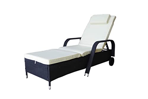 MK Outdoor Rattanliege Lounger Deluxe-S Outdoor, belastbar bis 165 kg, inklusive Bequeme abwaschbare Auflage und Kopfkissen, schwarz, Gartenliege, Relaxliege, Liegestuhl, Sonnenliege Rattanmöbel von MK Outdoor