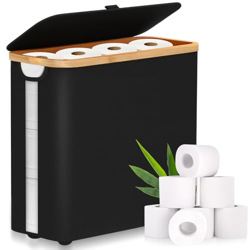 MKAKYES Toilettenpapier Aufbewahrung Korb mit Deckel, 28L Klopapier Aufbewahrung für 9-12 Rollen, Toilet Paper Behälter, klopapier Aufbewahrung, Wasserdicht, Schwarz von MKAKYES
