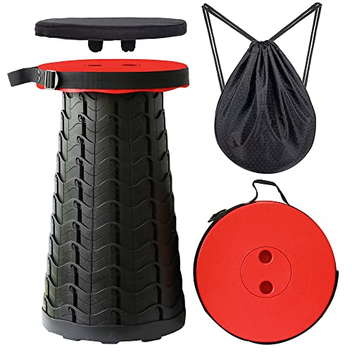 MKBK Teleskophocker, verstellbarer Campinghocker, zusammenklappbarer Hocker mit Sitzkissen und Nylontasche für Camping, Wandern, Angeln, Outdoor-Hocker, Tragkraft 227 kg (rot) von MKBK