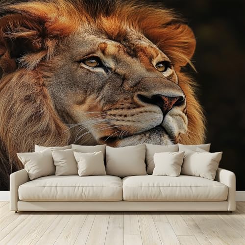 Fototapete Löwentiere Wohnzimmer Schlafzimmer Wandtapete Vlies Tapete 200 (B) x 140 (H) cm, Gedrucktes Wandbild UV-Beständig Geruchsfrei von MKBKLI