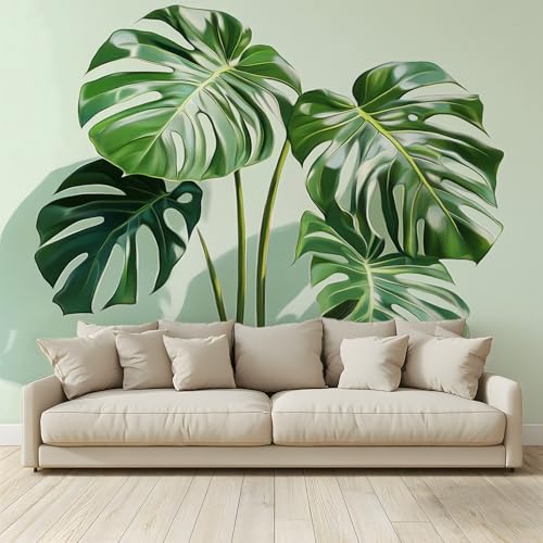 Fototapete Monsterablätterpflanzen Wohnzimmer Schlafzimmer Wandtapete Vlies Tapete 400 (B) x 280 (H) cm, Gedrucktes Wandbild UV-Beständig Geruchsfrei von MKBKLI