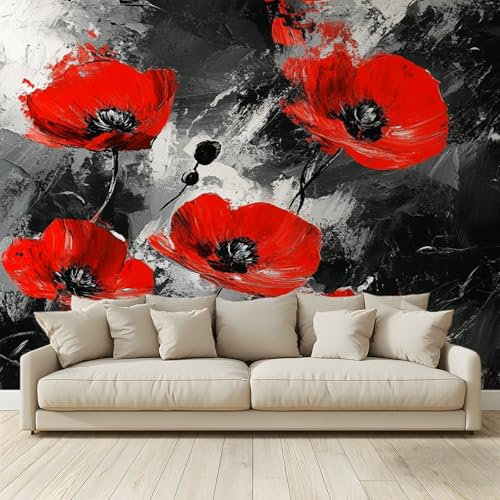 MKBKLI Benutzerdefinierte Wandbild Tapete Abstrakte Blumen Mohnblumen Fresko Thema Hotel Hochzeit Hintergrund Wand Dekor Foto 200 (B) x 140 (H) cm A157 von MKBKLI