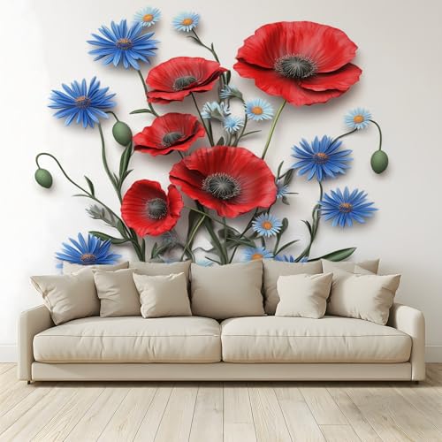 MKBKLI Benutzerdefinierte Wandbild Tapete Blumen Mohnblumen Blumenduft Fresko Thema Hotel Hochzeit Hintergrund Wand Dekor Foto 250 (B) x 175 (H) cm A210 von MKBKLI