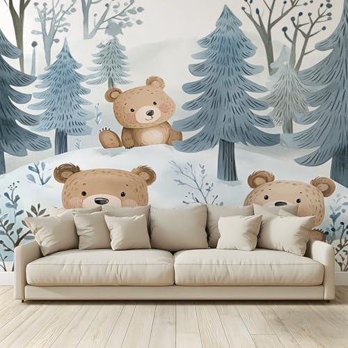 MKBKLI Benutzerdefinierte Wandbild Tapete Braune Tiere Bären verschneite Landschaften Wälder Fresko Thema Hotel Hochzeit Hintergrund Wand Dekor Foto 200 (B) x 140 (H) cm A50 von MKBKLI