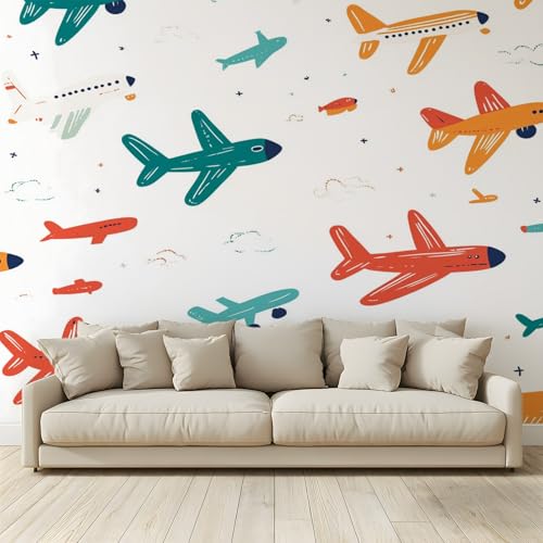 MKBKLI Benutzerdefinierte Wandbild Tapete Buntes Flugzeug Fresko Thema Hotel Hochzeit Hintergrund Wand Dekor Foto 350 (B) x 256 (H) cm A82 von MKBKLI