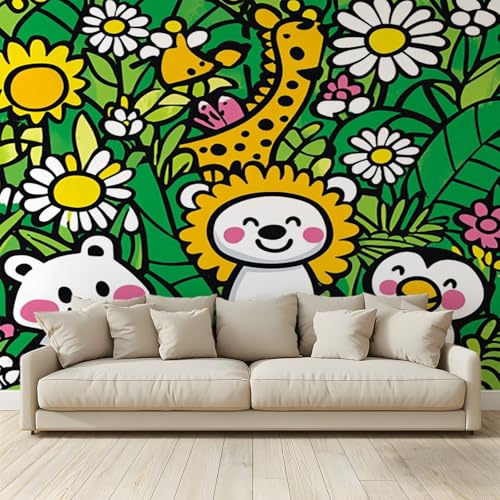 MKBKLI Benutzerdefinierte Wandbild Tapete Cartoon-Dschungel Löwe Giraffe Pinguin Fresko Thema Hotel Hochzeit Hintergrund Wand Dekor Foto 400 (B) x 280 (H) cm A85 von MKBKLI