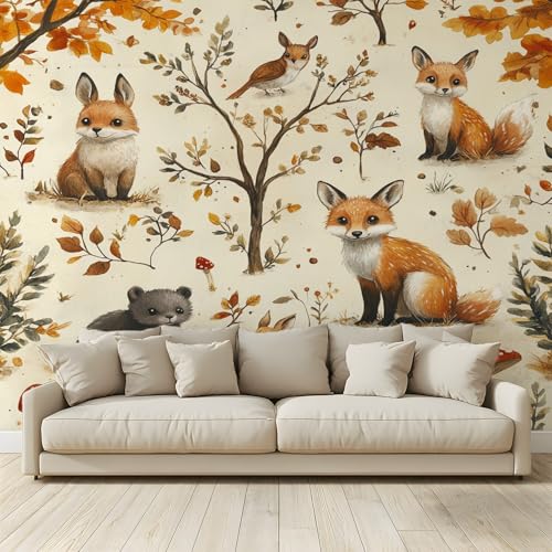 MKBKLI Benutzerdefinierte Wandbild Tapete Cartoon-Stil Tier Fuchs Fresko Thema Hotel Hochzeit Hintergrund Wand Dekor Foto 350 (B) x 256 (H) cm A103 von MKBKLI